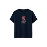 DK DAKSEL Shopaholic Teddy Bear Grafik Baskılı Tişört,%100 Pamuk, Kısa Kollu, Oversize Rahat Kesim, Yuvarlak Yaka, (Lacivert, S)