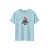 DK DAKSEL Shopaholic Teddy Bear Grafik Baskılı Tişört,%100 Pamuk, Kısa Kollu, Oversize Rahat Kesim, Yuvarlak Yaka, (Mavi, XL)
