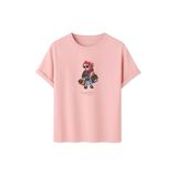 DK DAKSEL Shopaholic Teddy Bear Grafik Baskılı Tişört,%100 Pamuk, Kısa Kollu, Oversize Rahat Kesim, Yuvarlak Yaka, (Pudra, L)