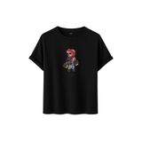 DK DAKSEL Shopaholic Teddy Bear Grafik Baskılı Tişört,%100 Pamuk, Kısa Kollu, Oversize Rahat Kesim, Yuvarlak Yaka, (Siyah, M)