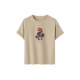 DK DAKSEL Shopaholic Teddy Bear Grafik Baskılı Tişört,%100 Pamuk, Kısa Kollu, Oversize Rahat Kesim, Yuvarlak Yaka, (Taş, M)