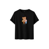 DK DAKSEL Siyah Renk Basic Love Teddy Bear Baskılı Kadın Tişört DKSB0106 (Siyah-XL)