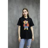 DK DAKSEL Siyah Renk Basic Teddy Bear Kırmızı Kaban Baskılı Kadın Tişört DKSB0177 (Siyah-S)