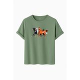 DK DAKSEL Unisex At Baskılı T-Shirt,%100 Pamuk, Rahat Kesim, Kısa Kollu, Yuvarlak Yaka, Günlük Kullanım (Çağla, L)