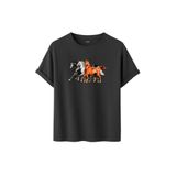 DK DAKSEL Unisex At Baskılı T-Shirt,%100 Pamuk, Rahat Kesim, Kısa Kollu, Yuvarlak Yaka, Günlük Kullanım (Füme, S)