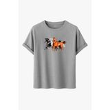 DK DAKSEL Unisex At Baskılı T-Shirt,%100 Pamuk, Rahat Kesim, Kısa Kollu, Yuvarlak Yaka, Günlük Kullanım (Gri, 2XL)