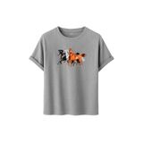 DK DAKSEL Unisex At Baskılı T-Shirt,%100 Pamuk, Rahat Kesim, Kısa Kollu, Yuvarlak Yaka, Günlük Kullanım (Gri, S)