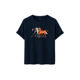 DK DAKSEL Unisex At Baskılı T-Shirt,%100 Pamuk, Rahat Kesim, Kısa Kollu, Yuvarlak Yaka, Günlük Kullanım (Lacivert, M)