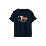 DK DAKSEL Unisex At Baskılı T-Shirt,%100 Pamuk, Rahat Kesim, Kısa Kollu, Yuvarlak Yaka, Günlük Kullanım (Lacivert, S)