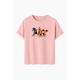 DK DAKSEL Unisex At Baskılı T-Shirt,%100 Pamuk, Rahat Kesim, Kısa Kollu, Yuvarlak Yaka, Günlük Kullanım (Pudra, L)