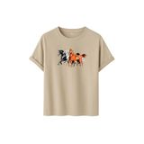 DK DAKSEL Unisex At Baskılı T-Shirt,%100 Pamuk, Rahat Kesim, Kısa Kollu, Yuvarlak Yaka, Günlük Kullanım (Taş, M)