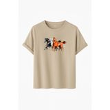 DK DAKSEL Unisex At Baskılı T-Shirt,%100 Pamuk, Rahat Kesim, Kısa Kollu, Yuvarlak Yaka, Günlük Kullanım (Taş, S)
