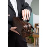 DK LEATHER Erkek Portfoy El Çantası Pu Deri Günlük Seyahat Tıraş Çantası - Fermuarlı Ve Taşıma Saplı