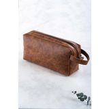 DK LEATHER Erkek Taba Portfoy El Çantası Pu Deri Günlük Seyahat Tıraş Çantası - Fermuarlı Ve Taşıma Saplı