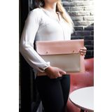 DK LEATHER Kadın Pudra Macbook Air Pro M1/ M2 13 13.3-13.6 14 Inç Notebook Laptop Kılıfı Evrak Çantası Portföy