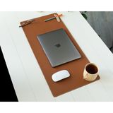 DK LEATHER Pu Deri Geniş Masa Matı | El Yapımı Ofis Dekorasyon & Gaming Mousepad + Bardak Altlığı – 70X32 cm - Kahverengi