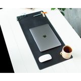DK LEATHER Pu Deri Geniş Masa Matı | El Yapımı Ofis Dekorasyon & Gaming Mousepad + Bardak Altlığı – 70X32 cm - Siyah