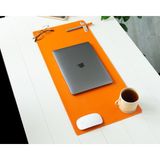 DK LEATHER Pu Deri Geniş Masa Matı | El Yapımı Ofis Dekorasyon & Gaming Mousepad + Bardak Altlığı – 70X32 cm - Turuncu