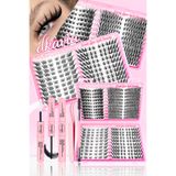 DKAVIA Takma Kirpik Seti 4 Farklı Stil Kirpik, Yapıştırıcı ve Sabitleyici, Cımbız ve Çift Taraflı Kirpik Fırçasıyla Cat Eye -Wispy Doll Eye- Manga- Natural