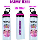 Dkdz Shop Manifest Çizim Baskılı Isime Özel Metal Suluk 800ML - Pembe - 001