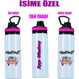Dkdz Shop Manifest Çizim Baskılı Isime Özel Metal Suluk 800ML - Pembe - 002