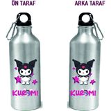 Dkdz Shop Metal Gumus Kancalı Baskılı Su Matarası 600ML. - 002