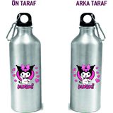 Dkdz Shop Metal Gumus Kancalı Baskılı Su Matarası 600ML. - 003