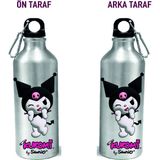 Dkdz Shop Metal Gumus Kancalı Baskılı Su Matarası 600ML. - 005