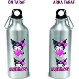 Dkdz Shop Metal Gumus Kancalı Baskılı Su Matarası 600ML. - 006