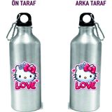Dkdz Shop Metal Gumus Kancalı Baskılı Su Matarası 600ML. - 007