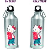 Dkdz Shop Metal Gumus Kancalı Baskılı Su Matarası 600ML. - 008