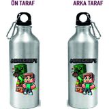 Dkdz Shop Metal Gumus Kancalı Baskılı Su Matarası 600ML. - 017