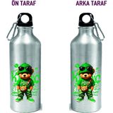 Dkdz Shop Metal Gumus Kancalı Baskılı Su Matarası 600ML. - 019