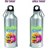 Dkdz Shop Metal Gumus Kancalı Baskılı Su Matarası 600ML. - 021