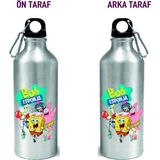 Dkdz Shop Metal Gumus Kancalı Baskılı Su Matarası 600ML. - 022