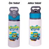 Dkdz Shop Sunger Bobbb Baskılı Mavi Pipetli Metal SULUK-650ML. - Mor - Koyu Pembe