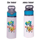 Dkdz Shop Sunger Bobbb Baskılı Mavi Pipetli Metal SULUK-650ML. - Sarı - Koyu Pembe