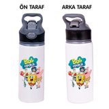 Dkdz Shop Sunger Bobbb Baskılı Pipetli Metal SULUK-650ML. - Sarı - Koyu Pembe
