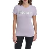 DKNY Bayan Exploded Logo Crew Neck Tee T-Shirt, Orkide/Gümüş, S