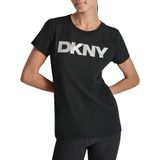 DKNY Bayan Exploded Logo Crew Neck Tee T-Shirt, Siyah/Gümüş, L