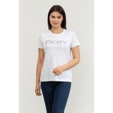 Dkny Bisiklet Yaka T-Shirt Beyaz, L, DJ4T1268, WHT/MAT SILVER, Kadın