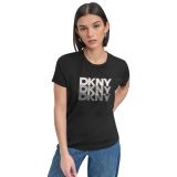 Dkny Bisiklet Yaka T-Shirt Siyah, XS, P52P0WNA, BLACK/SILVER, Kadın