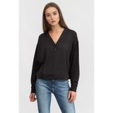 Dkny Cropped Henley Triko, S, 975716, siyah, Kadın