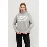 Dkny Intarsia Logo Turtle Kazak, M, DJ4R0386, PEARL GREY HTR/IVORY, Kadın