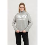 Dkny Intarsia Logo Turtle Kazak, XL, DJ4R0386, PEARL GREY HTR/IVORY, Kadın