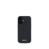 DKNY iPhone 16 Plus Grained Metal Logolu PU Deri Magsafe Uyumlu Siyah Telefon Kılıfı