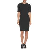DKNY Kadın Kadın Spor Kısa Kollu Bodycon Logo Bantlı Tişört Gündelik Elbise, Siyah/Beyaz, S