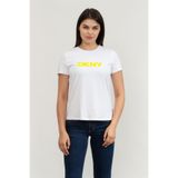 DKNY Kadın S/L Neon Jel Logolu Tişört Bluz, Beyaz, S