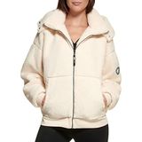 DKNY Kadın spor kapüşonlu Roebling polar ceket, Yumurta Nog, XL