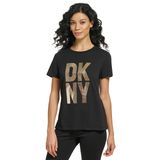 DKNY Kadın S/S Stack Logo Tee T-Shirt, Siyah, S